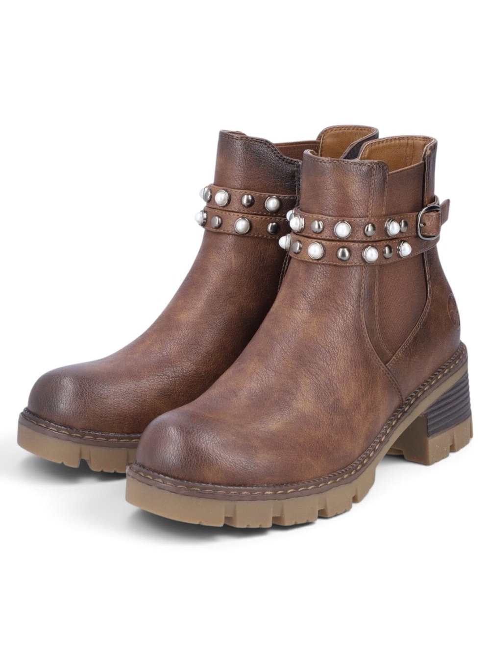NEW rieker Brown Oiled Stud Harness Strap Stud Detail Lug Sole Women 42EU/ 11 US